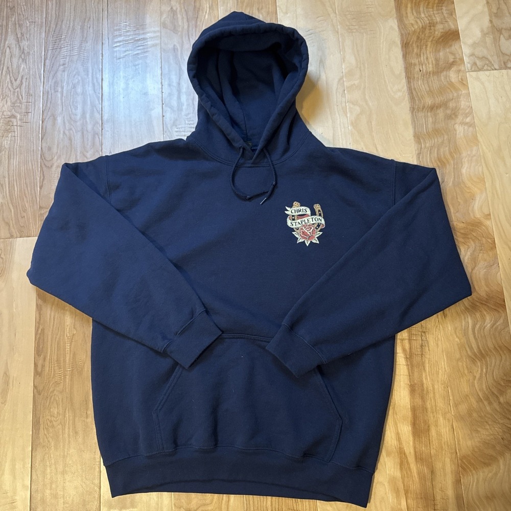 Chris Stapleton White Horse Hoodie Men's Large Navy Blue Gildan Country Music